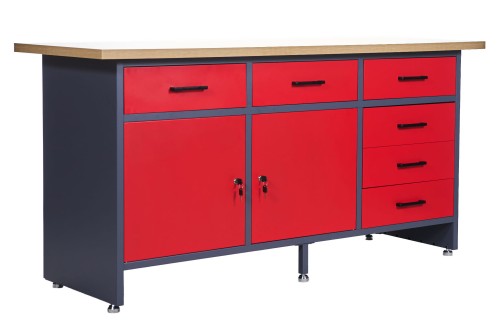 Stół warsztatowy AMSTERDAM, 1700 x 850 x 600 mm, antracytowo-czerwony