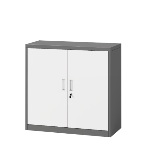 Metalowa szafka dwudrzwiowa niska antracytowo biała, model ASTI
